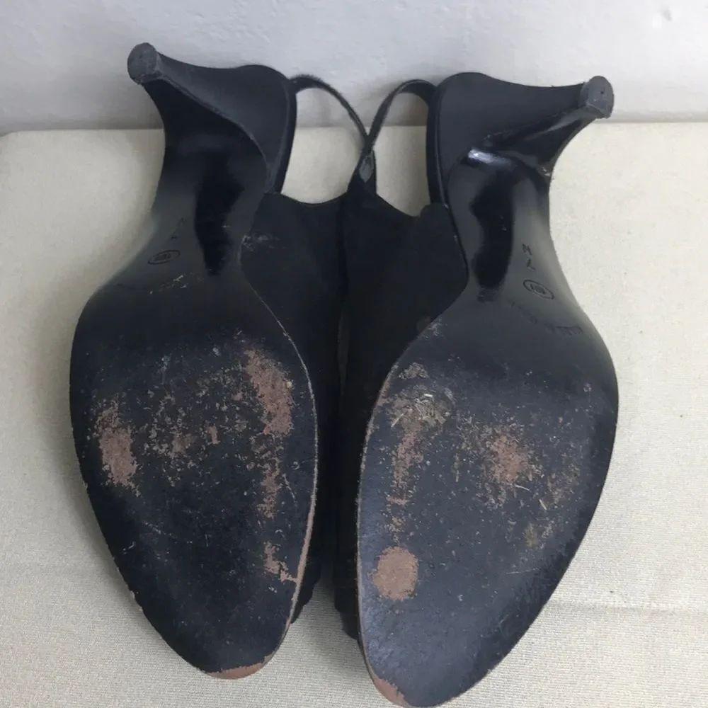 Black Silk Kitten Heels by Red Cross Made In Italy Shoes Size 7